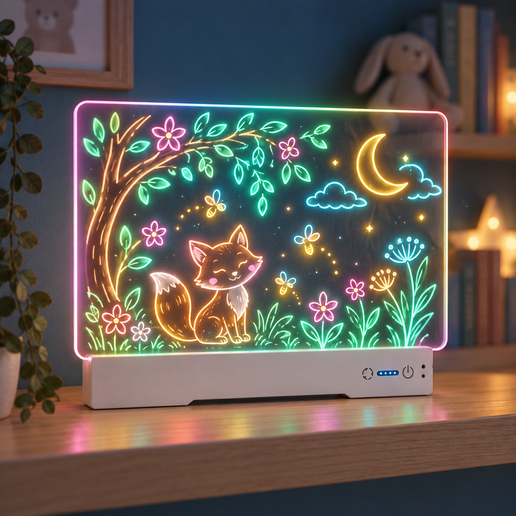 LED Дъска за Рисуване 16" – Рециклираема, 8 Цвята, Neon Ефект