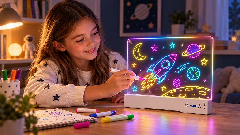 LED Дъска за Рисуване 16" – Рециклираема, 8 Цвята, Neon Ефект