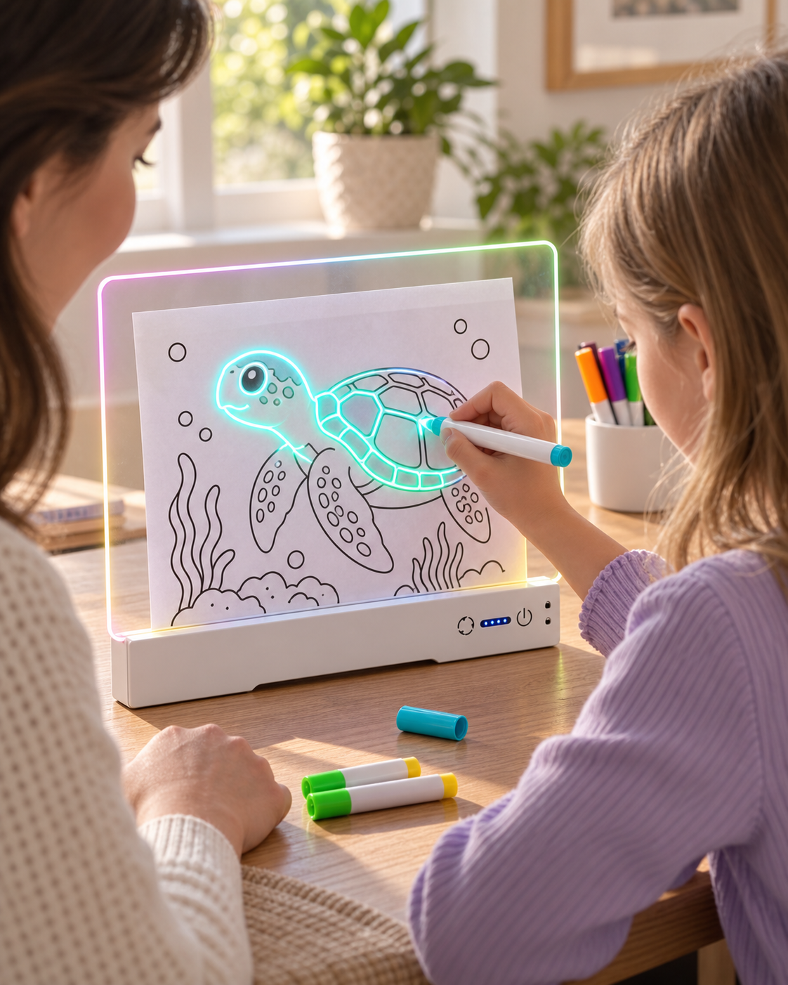 LED Дъска за Рисуване 16" – Рециклираема, 8 Цвята, Neon Ефект